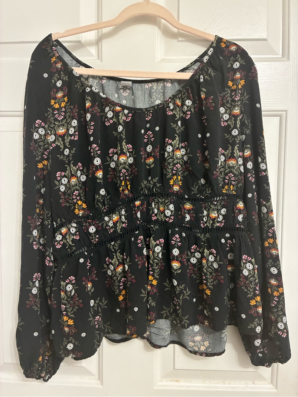 Old Navy Black Floral Boho Blouse
